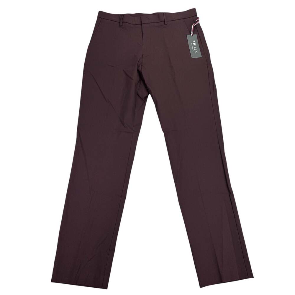 Tommy Hilfiger Mens TH Flex Tate Modern Fit Stretch Dress Pants Burgundy 33x32